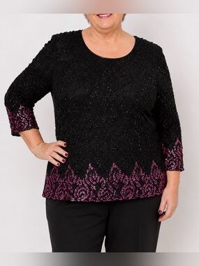 Frank Usher Vintage Black Pink Sequin‎ Beaded Top Sz16